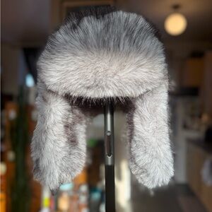 Gray Faux Fur Very Soft and Very Plush Trapper Hat